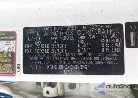 2019 Kia Niro Lx from USA, damaged, VIN KNDCB3LC7K5323594